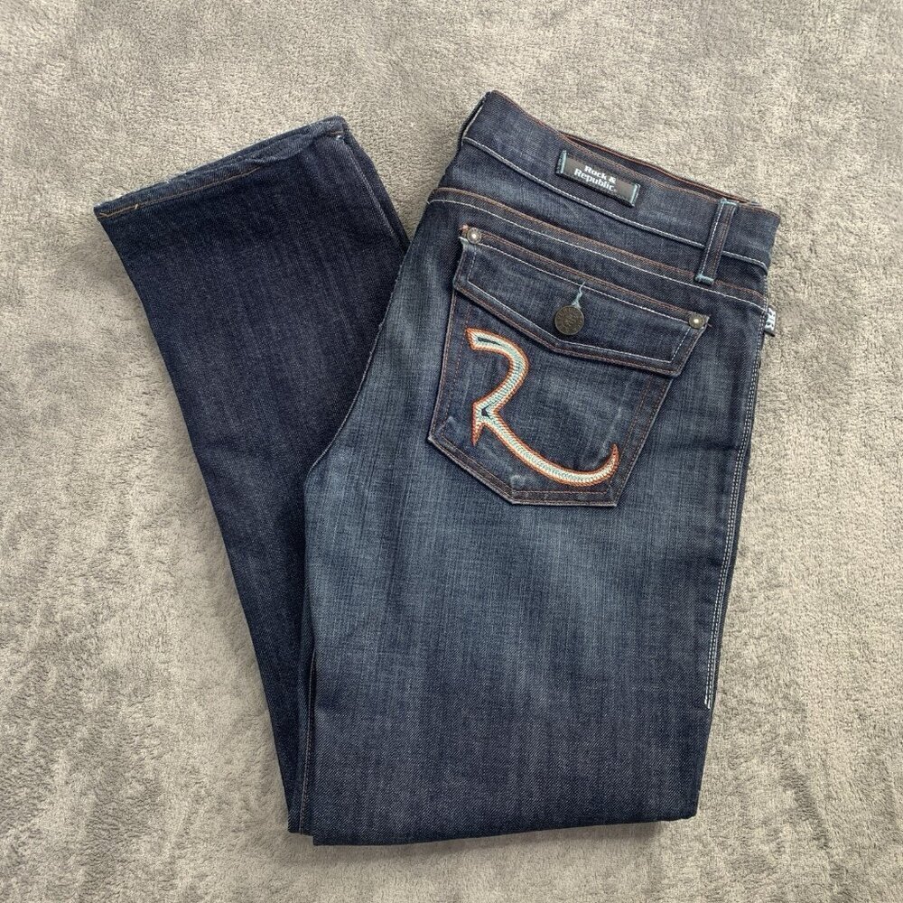 Rock & Republic Kurt Jeans Womens 36x26” Dark Wash Straight Leg Stretch Denim